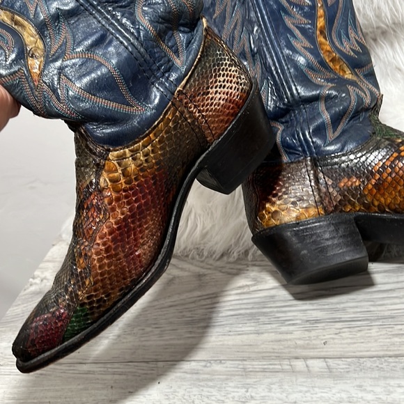 VINTAGE DAN POST  RAINBOW  PYTHON SNAKESKIN EXOTIC RARE WESTERN BOOT 6.5 M - Picture 7 of 16